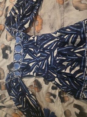 Alexie Blue Printed Off-Shoulder Long Sleeve Dress